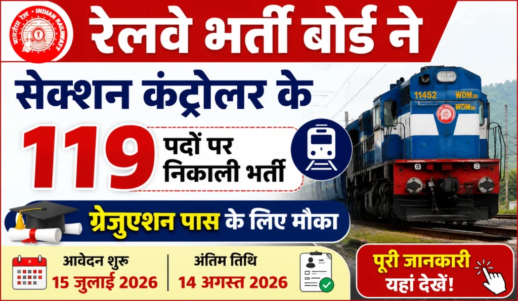 Railway Section Controller Vacancy 2026: रेलवे भर्ती बोर्ड ने सेक्शन कंट्रोलर के 119 पदों पर निकाली भर्ती, ग्रेजुएशन पास के लिए मौका